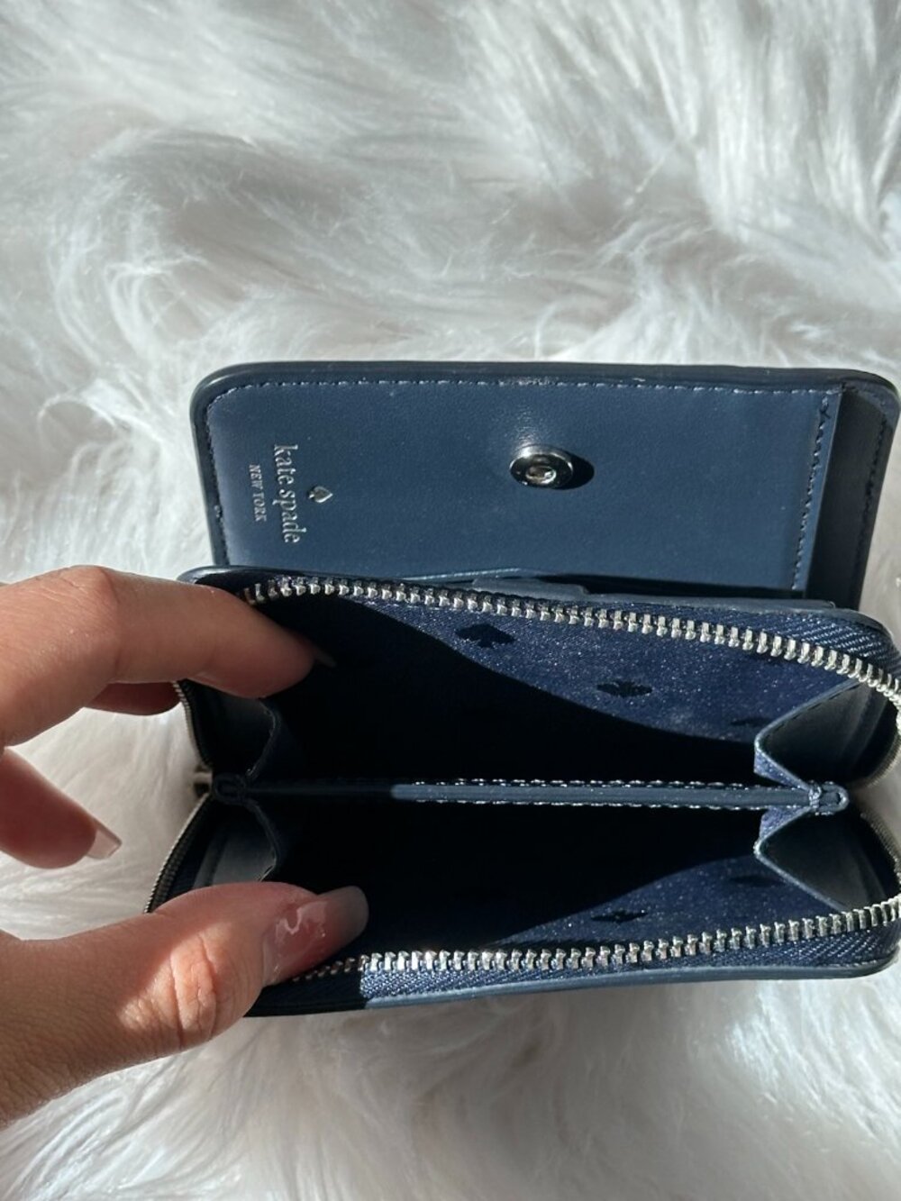 Kate Spade Blue White Colorblock Small Zip Bifold Wallet
